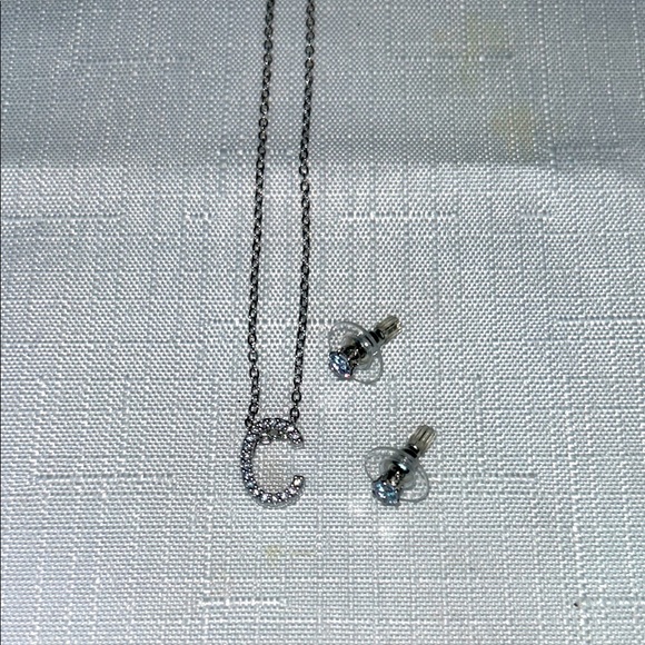 Silver Necklace with 'C' Pendant and Earrings | New - Picture 6 of 6